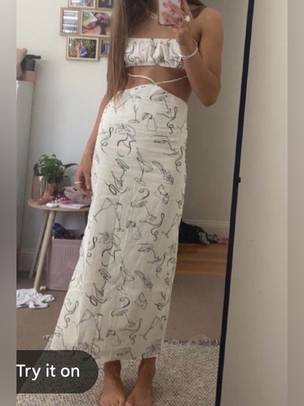 Peppermayo Print Cutout Midi Dress Resort Vacation White Abstract-Print Italy